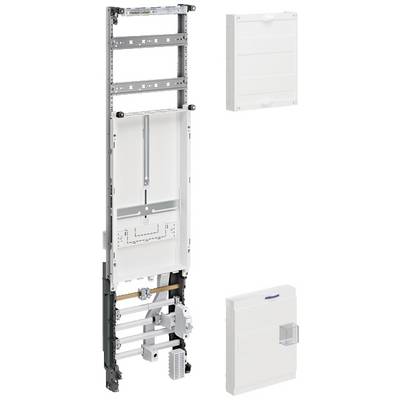 Un boîtier de distribution avec des vues éclatées ; présente la face avant, l'arrière et une vue latérale pour un aperçu du montage et des composants.