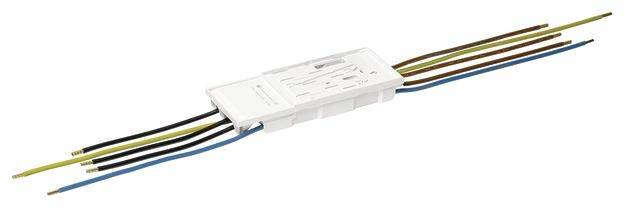 Un bloc de connexion électrique avec plusieurs câbles colorés s'étendant des deux côtés.