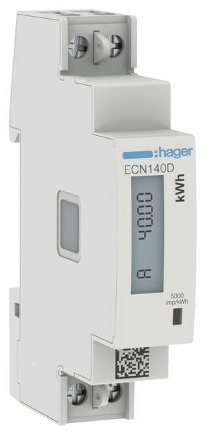 Compteur électrique numérique Hager, modèle ECN140D, affichant une mesure de 4000 kWh.