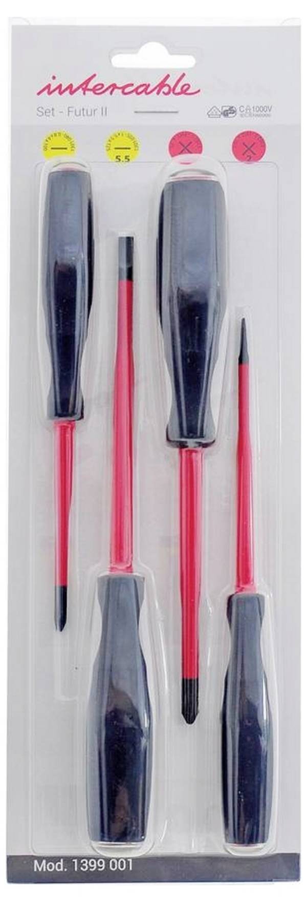 Intercable 1399001 VDE Jeu de tournevis 4 pièces cruciforme Phillips, vis à fente