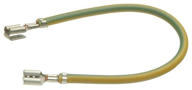 Un câble de terre jaune et vert avec deux pinces métalliques aux extrémités, utilisé pour la mise à la terre électrique.