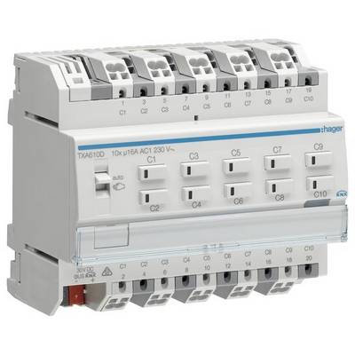 Un interrupteur électrique blanc avec plusieurs entrées et sorties, étiqueté de 'C1' à 'C10'.