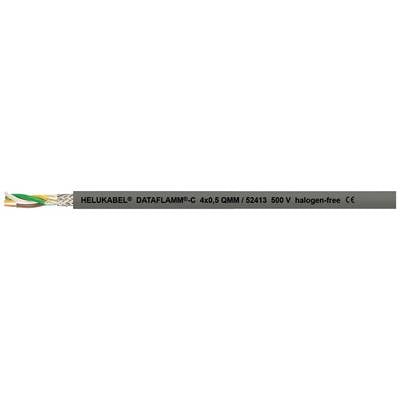 Câble avec structure de fil ouverte et étiquette 'HELUKABEL® Câble de données C 4x0,5 mm² (25x0.19) 300 V sans halogène'.