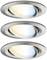 Trois luminaires encastrés de plafond circulaires à LED, avec des inserts ajustables, chacun dans des températures de couleur différentes allant du blanc chaud au blanc froid.