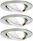 Trois luminaires circulaires de plafond, chacun avec un spectre lumineux coloré, présentent différents angles d'inclinaison. L'image du haut montre l'inclinaison la plus prononcée.