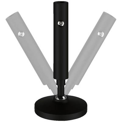 Support de microphone noir, réglable, avec base ronde et col flexible, montrant une amplitude de mouvement vers la gauche et la droite.