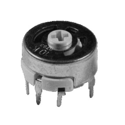 Composant électronique : Potentiomètre à plusieurs bornes et fente pour tournevis permettant de régler la résistance.