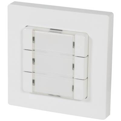 Un interrupteur blanc carré avec trois touches horizontales dans un design épuré.