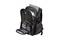 Un sac à dos noir avec plusieurs compartiments, partiellement ouvert, montre un ordinateur portable, des stylos et des séparateurs organisationnels.