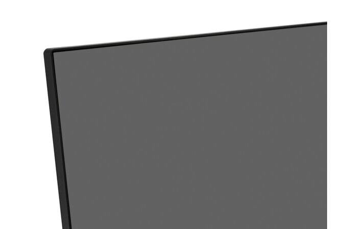 Un rectangle noir, légèrement incliné, qui rappelle un coin d'écran ou de cadre, sur un fond blanc.