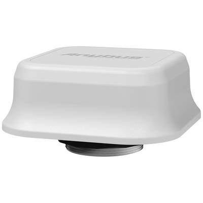 Un dispositif électronique rectangulaire blanc aux coins arrondis, probablement un type d'antenne ou de capteur.