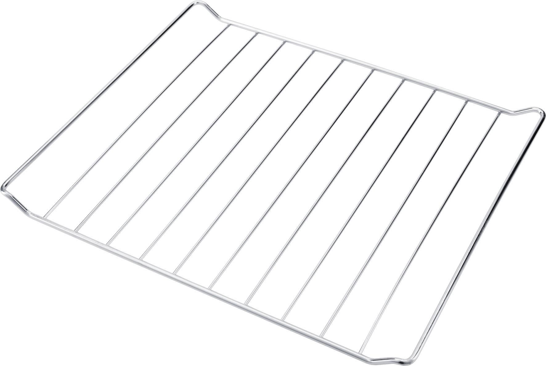 Une grille rectangulaire en métal argenté avec des traverses parallèles, utilisée comme grille de four ou surface de rangement dans les cuisines.