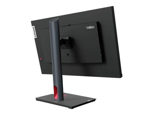 Un moniteur Lenovo ThinkVision noir vu de dos, avec un support fin et un design épuré et moderne.