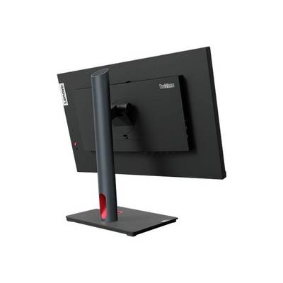 Un moniteur Lenovo ThinkVision noir vu de dos, avec un support fin et un design épuré et moderne.