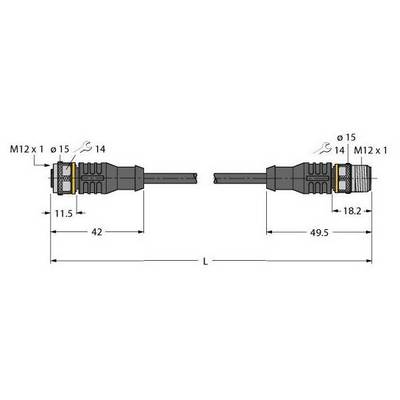 Dessin technique de deux connecteurs M12 avec indications dimensionnelles. À gauche, connexion enfichable, à droite, connexion à filetage.