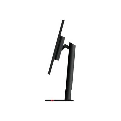 Vue latérale d'un moniteur d'ordinateur noir avec un socle réglable incliné vers la gauche.