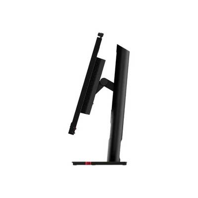 Vue latérale d'un moniteur noir avec un support réglable, illustrant l'inclinaison possible de l'écran.
