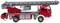 Camion de pompiers jouet avec échelle télescopique et cabine rouge, photographié de côté. Compact et richement détaillé.