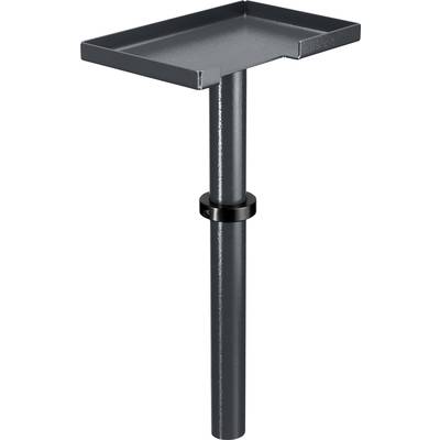 Un support stable, noir et métallique avec une surface rectangulaire de rangement, probablement adapté aux outils ou aux équipements techniques.