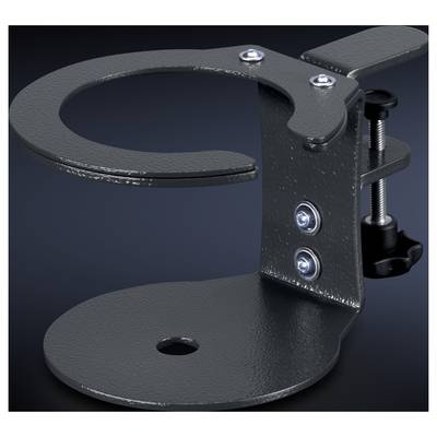 Illustration d'un support métallique noir avec fixation par vis, adapté pour un montage sur les bords d'une table.