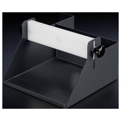 Un conteneur noir en métal avec des parois latérales inclinées et une bande blanche en haut, adapté au rangement ou à l'organisation.