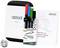L'image montre un kit de démarrage Ozobot Bit+ comprenant un robot, des marqueurs colorés, un manuel d'instructions et une boîte de transport.