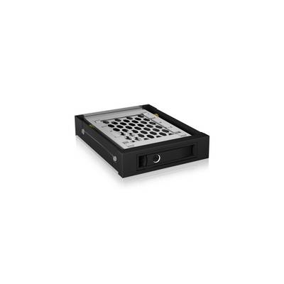 Châssis métallique pour disque dur avec fentes de ventilation, compatible avec des disques durs de 3,5 ou 2,5 pouces, orienté horizontalement.