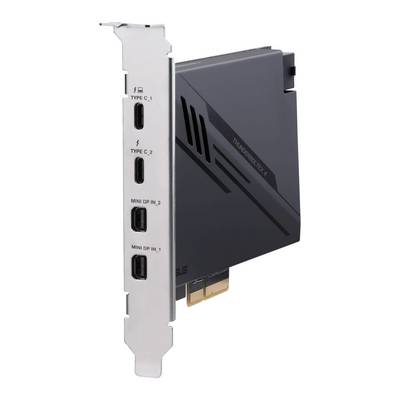 Carte d'extension PCIe avec trois ports USB (2x Type-C, 1x Mini DisplayPort) pour extension informatique et affichage graphique.