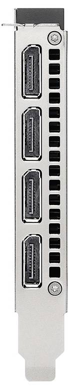 « Carte graphique avec quatre connecteurs DisplayPort alignés verticalement, entourés d'un support métallique ajouré. »