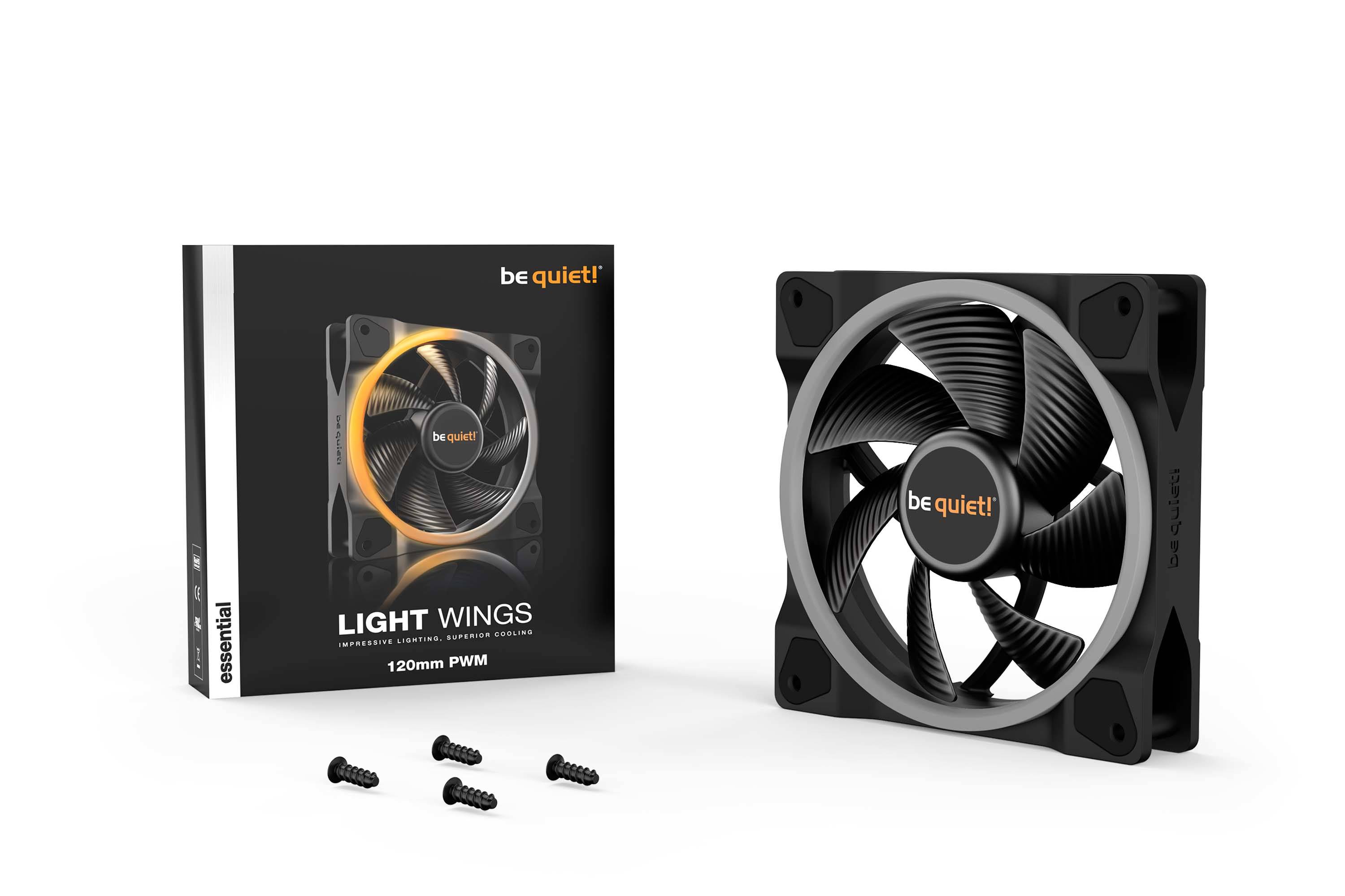 « Restez silencieux ! » Ventilateur avec emballage, modèle « Light Wings », 120 mm PWM, comprenant quatre vis.