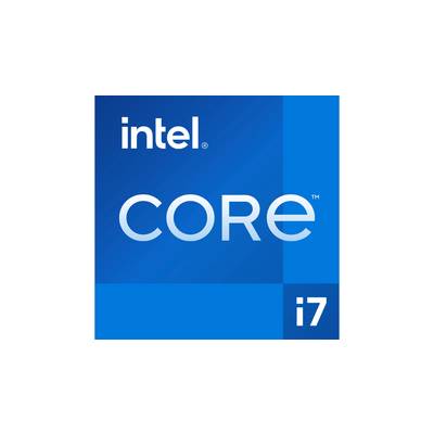 Logo du processeur Intel Core i7, montrant le logo de marque 'intel' en haut à gauche, 'CORE' au centre et 'i7' en bas à droite sur un fond bleu.