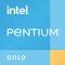 Logo « Intel Pentium Gold » sur un fond bleu et jaune.