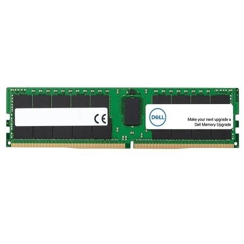 Un module RAM Dell avec un circuit vert et des puces de mémoire noires. L'étiquette de texte indique « Faites de votre prochaine mise à niveau une mise à niveau de mémoire Dell ».
