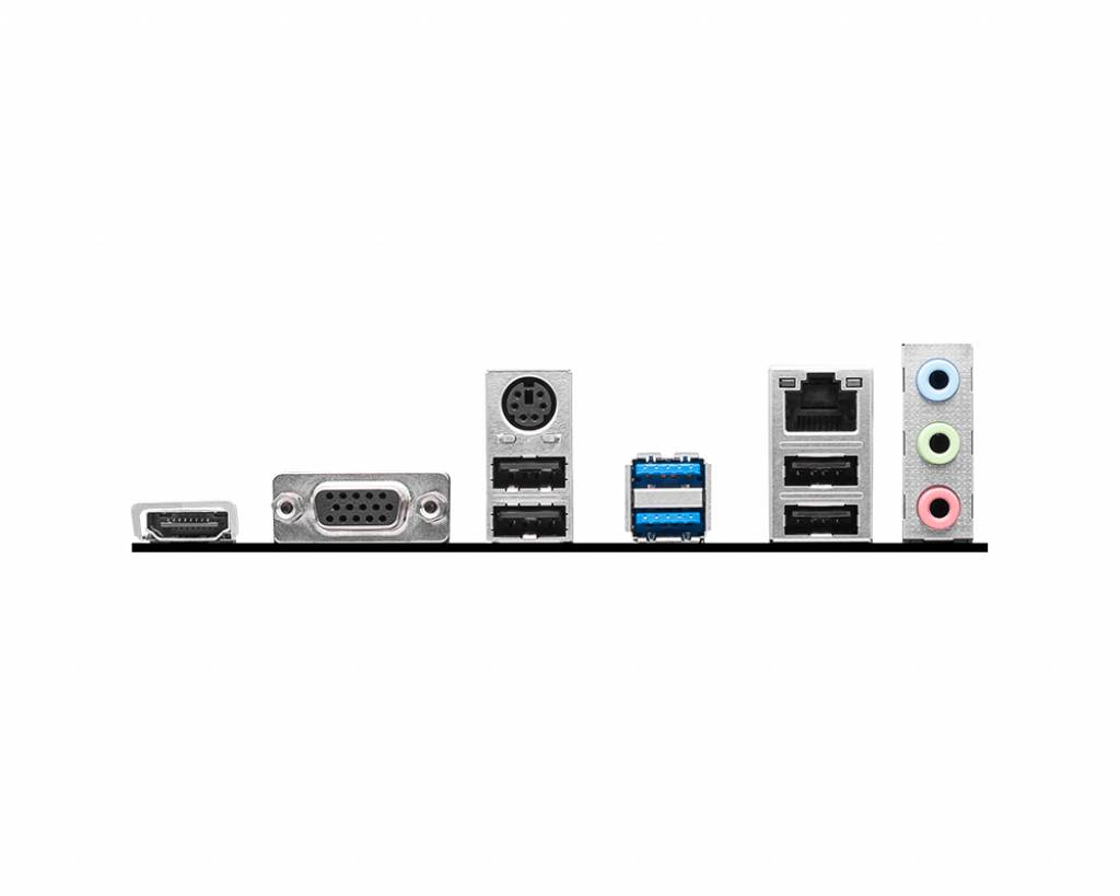 Connecteurs d'une carte mère : HDMI, VGA, PS/2, USB 2.0, USB 3.0, Ethernet, connecteurs audio.