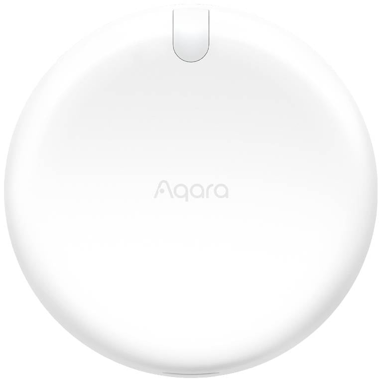 Bouton Aqara rond et blanc pour le contrôle des appareils domotiques.