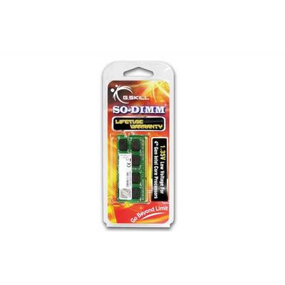Emballage d'un module de mémoire SO-DIMM de G. Skill portant l'inscription 'Garantie à vie' et '1,35V Basse tension pour processeurs Intel Core de 4e génération'.