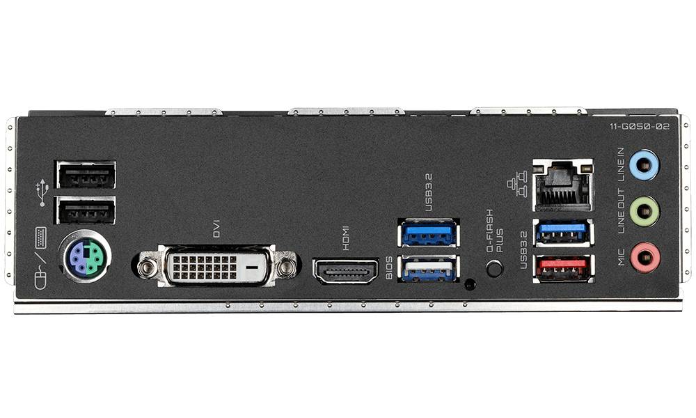Dos d'un ordinateur avec différents ports, notamment USB, PS/2, DVI, HDMI et Audio. Adapté aux connexions techniques.