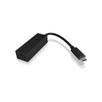 Adaptateur USB-C vers Ethernet noir avec câble court, permettant une connexion réseau filaire pour les appareils dépourvus de port Ethernet.