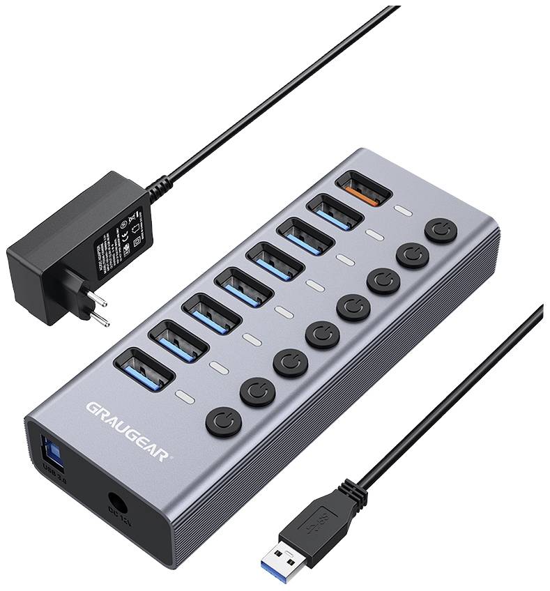 Hub USB 3.0 Renkforce RF-UH-A10 10 ports boîtier en aluminium noir