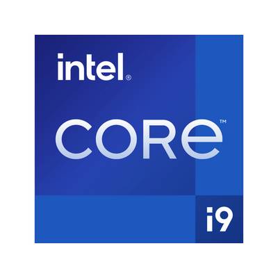 Logo 'Intel Core i9' sur fond bleu avec du texte blanc, symbolisant la série de processeurs d'Intel.