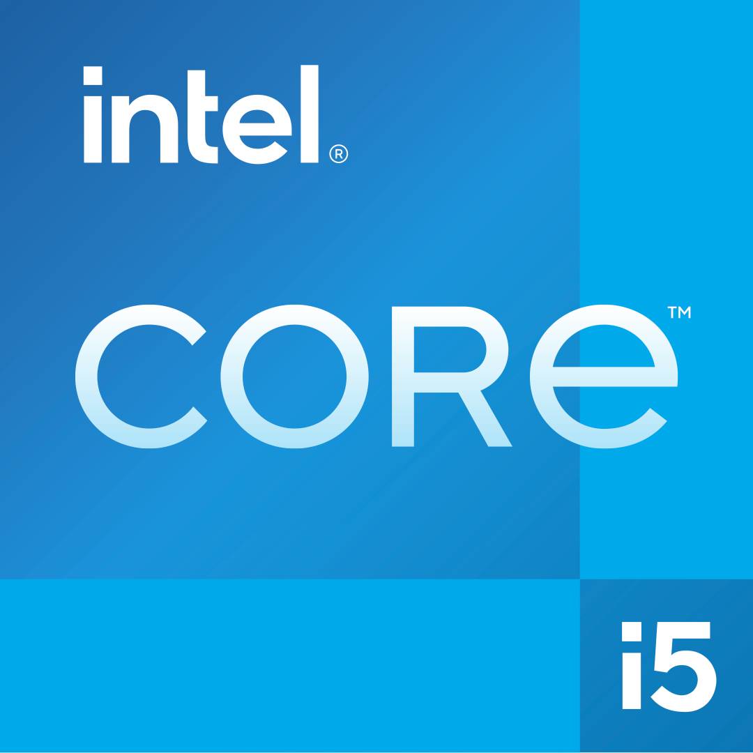 Logo bleu avec texte blanc 'Intel Core i5'.
