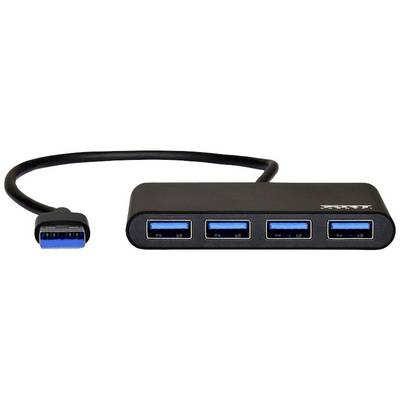 Hub USB avec quatre ports USB 3.0 bleus et un câble court.