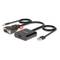 'Adaptateur VGA vers HDMI de Lindy, composé d'une fiche VGA, d'une prise HDMI, d'une fiche USB et d'un câble audio de 3,5 mm.'