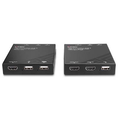 Deux appareils de commutation KVM noirs avec plusieurs ports, comprenant des ports HDMI et USB, disposés côte à côte sur un fond blanc.
