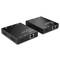 Deux rallonges HDMI noires avec port Ethernet et alimentation électrique, permettant de prolonger les signaux HDMI sur de longues distances.