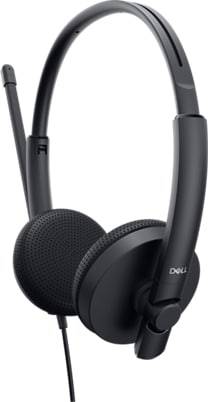Casque filaire noir avec microphone et arceau réglable, adapté aux appels et à la musique. Logo de marque visible.