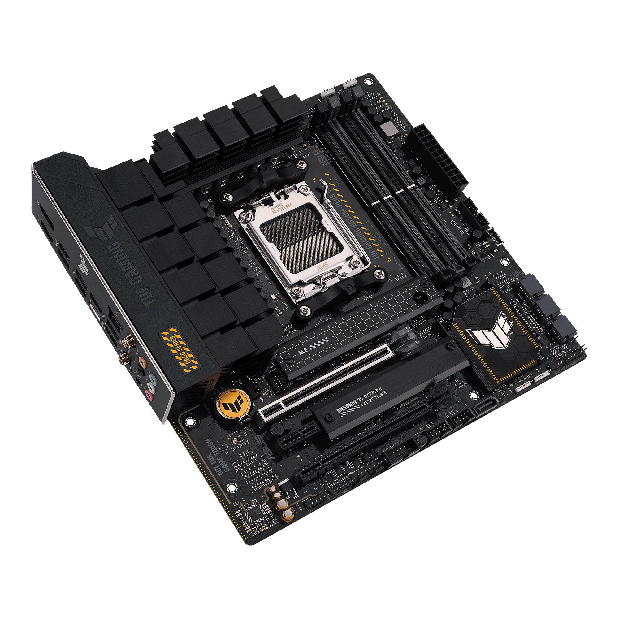 Une carte mère noire avec plusieurs emplacements et connecteurs, comprenant un grand socket CPU au centre.