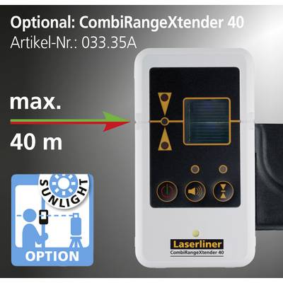 'Laserliner CombiRangeXtender 40, Réf. : 033.35A. Étend la portée jusqu'à 40 m avec l'option soleil.'