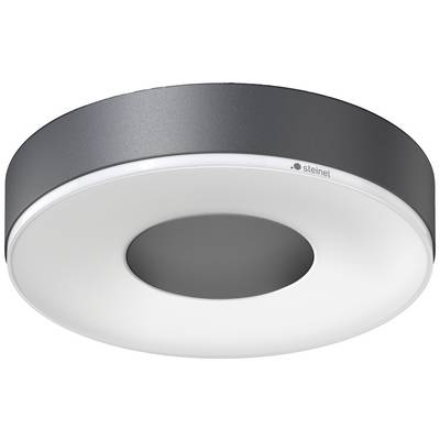 Plafonnier au design rond et moderne en gris et blanc, avec un cercle central sombre.