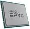 Un processeur AMD EPYC argenté, légèrement incliné. Le logo 'AMD EPYC' est visible en grandes lettres sur le dessus.